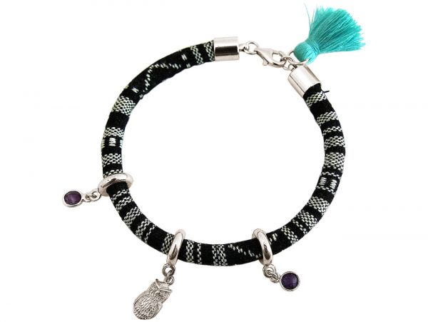 Gemshine - Damen - Armband - 925 Silber - AZTEC - Uhu -  Eule - Amethyst - Violett