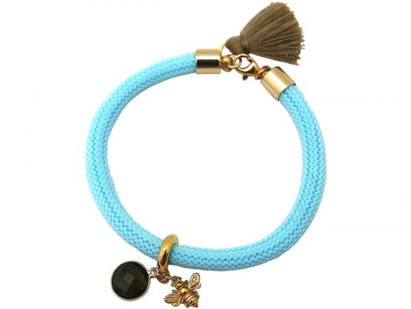 Gemshine - Damen - Armband - 925 Silber - Vergoldet - Edelstein - Rauchquarz - BEE - Biene - Blau - Braun