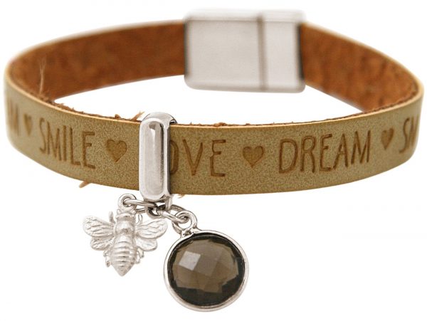 Gemshine - Damen - Armband - BEE - Biene - 925 Silber - WISHES - Braun Sand - Rauchquarz - Magnetverschluss