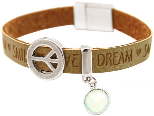 Gemshine - Damen - Armband - Frieden - Peace - WISHES - Chalcedon - Braun Sand - Magnetverschluss