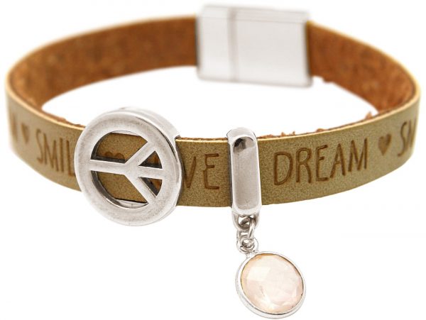 Gemshine - Damen - Armband - Frieden - Peace - WISHES - Rosenquarz - Braun Sand - Magnetverschluss