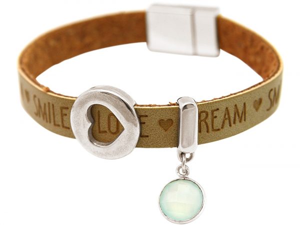 Gemshine - Damen - Armband - Herz - Liebe - WISHES - Chalcedon - Braun Sand - Magnetverschluss