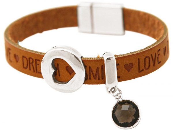 Gemshine - Damen - Armband - Herz - Liebe - WISHES - Rauchquarz - Braun Sand - Magnetverschluss