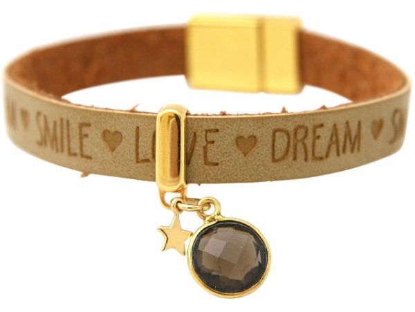 Gemshine - Damen - Armband - STAR - Stern - 925 Silber - Vergoldet - WISHES - Braun - Sand - Rauchquarz - Magnetverschluss