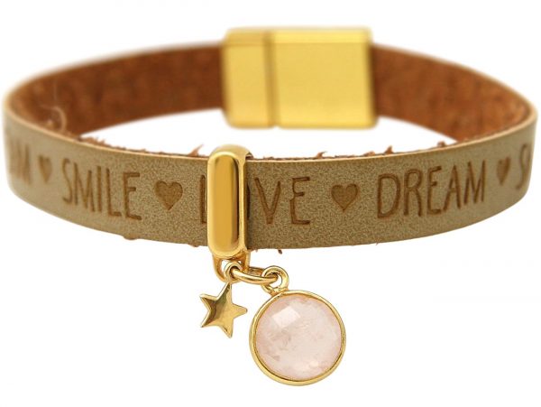 Gemshine - Damen - Armband - STAR - Stern - 925 Silber - Vergoldet - WISHES - Braun - Sand - Rosenquarz - Magnetverschluss