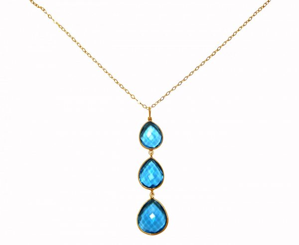 Gemshine - Damen - Halskette - Anhänger - 925 Silber - Vergoldet - Topas Quarz - Blau - CANDY - Tropfen - 9 cm