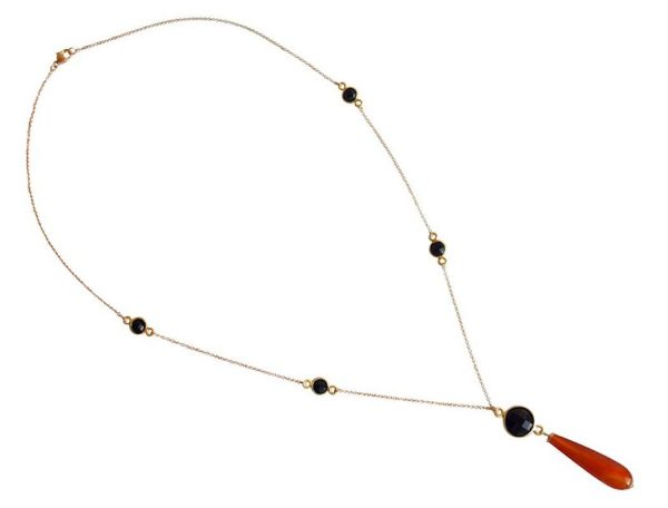 Gemshine - Damen - Halskette - Vergoldet - Karneol - Onyx - Orange - Schwarz - PARTY DROPS - 45 cm