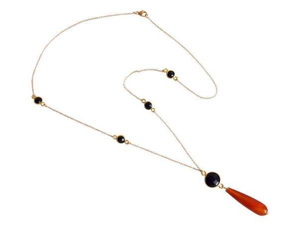 Gemshine - Damen - Halskette - Vergoldet - Karneol - Onyx - Orange - Schwarz - PARTY DROPS - 45 cm – Bild 5