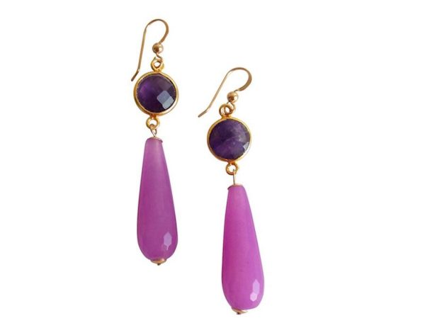 Gemshine - Damen - Ohrringe - Vergoldet - Jade - Amethyst - Grün - Violett - Lila - PARTY DROPS - 5 cm