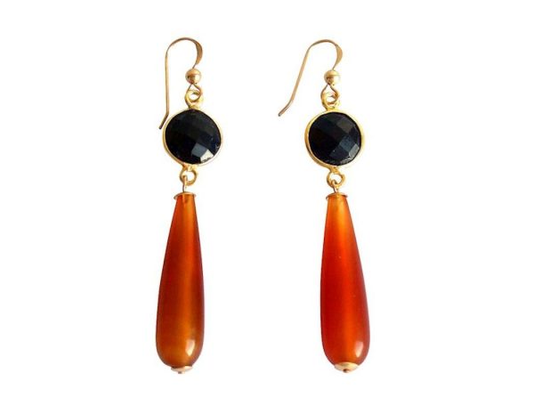 Gemshine - Damen - Ohrringe - Vergoldet - Karneol - Onyx - Orange - Schwarz - PARTY DROPS - 5 cm