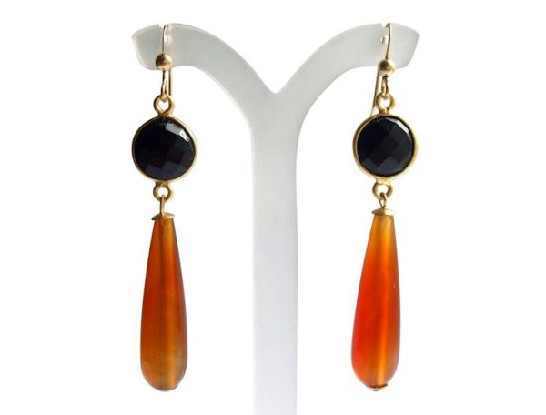 Gemshine - Damen - Ohrringe - Vergoldet - Karneol - Onyx - Orange - Schwarz - PARTY DROPS - 5 cm – Bild 5