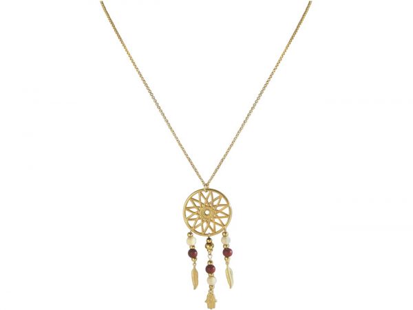 Gemshine - Halskette - Traumfänger - Vergoldet - Feder - Fatima - Hamsa - 75 cm – Bild 3