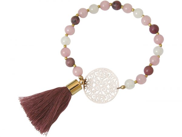 Gemshine - Mala Armband - Vergoldet - Edelstein - Rose - Beige