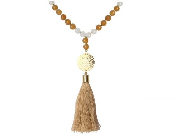 Gemshine - Mala Halskette - Anhänger - Vergoldet - Edelstein - Lachs - Beige - 80 cm – Bild 3