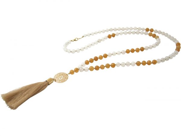 Gemshine - Mala Halskette - Anhänger - Vergoldet - Edelstein - Lachs - Beige - 80 cm – Bild 4