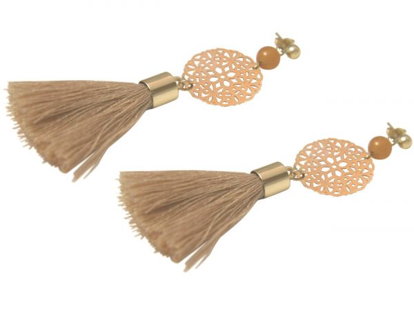 Gemshine - Mala Ohrringe - Vergoldet - Edelstein - Lachs - Beige - 5 cm – Bild 4