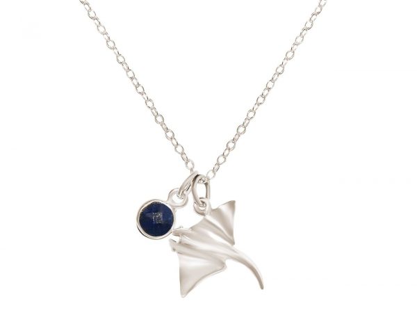 GEMSHINE Maritim Nautics Halskette mit Manta Rochen aus 925 Silber, hochwertig vergoldet oder rose im Navy Stil mit blauem Saphir - Made in Madrid, Spanien – Bild 3