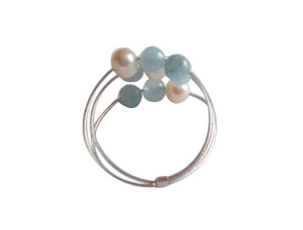 Gemshine - Damen - Ring - 925 Silber - Aquamarin - Perlen - Blau - Weiß, Ringgröße:61 (19.4) – Bild 3