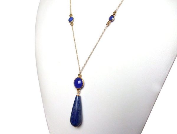 Gemshine - Damen - Halskette - Vergoldet - Onyx - Lapis Lazuli - Blau - PARTY DROPS - 45 cm – Bild 3