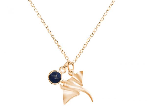 GEMSHINE Maritim Nautics Halskette mit Manta Rochen aus 925 Silber, hochwertig vergoldet oder rose im Navy Stil mit blauem Saphir - Made in Madrid, Spanien, Metall Farbe:Silber vergoldet – Bild 3