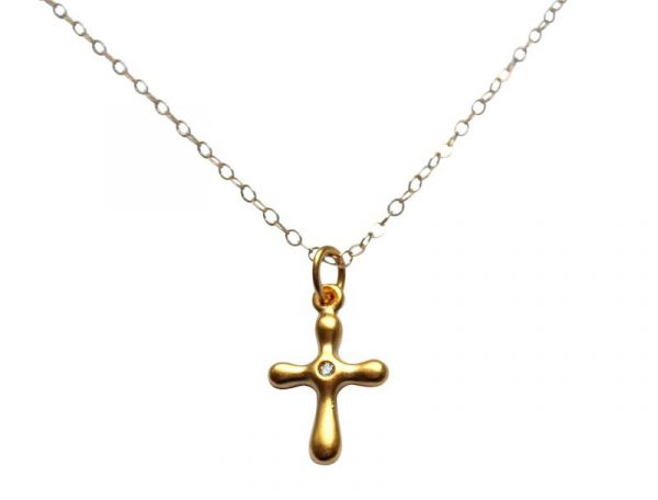 Gemshine - Damen - Halskette - Anhänger - Diamant - Brillant - 925 Silber - Vergoldet - Kreuz - 2 cm