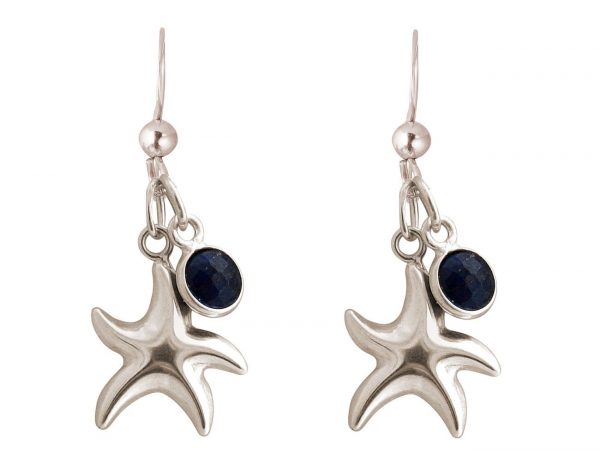 GEMSHINE Maritim Nautics Ohrringe mit Seestern Ohrhänger aus 925 Silber, hochwertig vergoldet oder rose im Navy Stil - Made in Madrid, Spanien, Metall Farbe:Silber