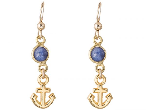 GEMSHINE Maritim Nautics Ohrringe mit Anker Ohrhänger in 925 Silber, hochwertig vergoldet oder rose im Navy Stil mit blauen Saphiren - Made in Madrid, Spanien, Metall Farbe:Silber vergoldet