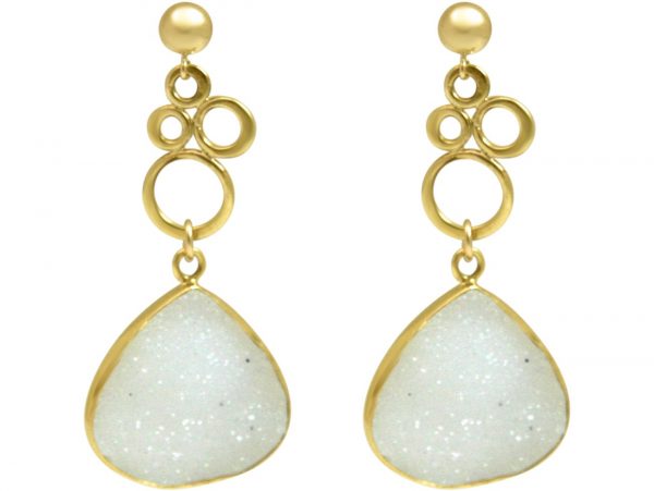 Gemshine - Damen - Ohrringe - BUBBLES - 925 Silber - Vergoldet –- DRUZY - Weiß - Quarz - 4,5 cm