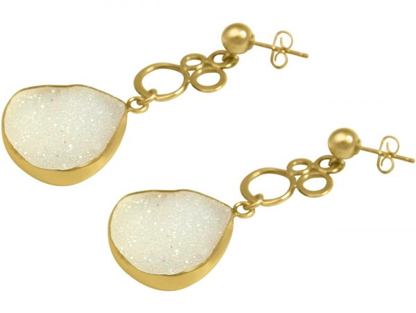 Gemshine - Damen - Ohrringe - BUBBLES - 925 Silber - Vergoldet –- DRUZY - Weiß - Quarz - 4,5 cm – Bild 3