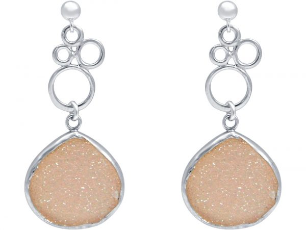 Gemshine - Damen - Ohrringe - BUBBLES - 925 Silber –- DRUZY - Rose Quarz - 4,5 cm