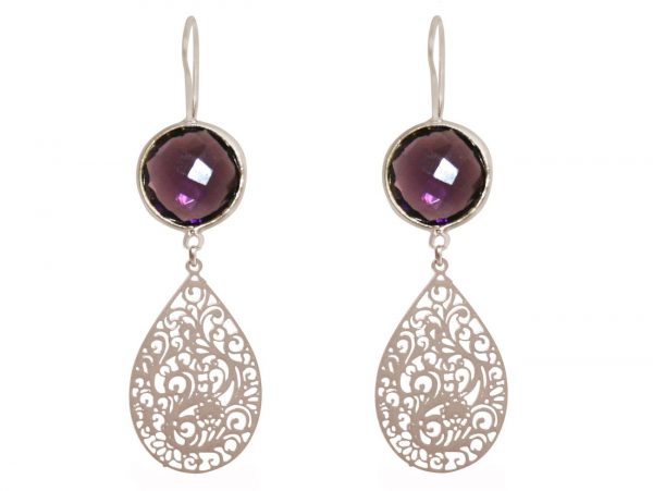 GEMSHINE Damenohrringe mit Mandalas und Amethysten hervorragender Qualität. Ohrhänger. Made in Madrid / Spanien. Im eleganten Geschenketui., Metall Farbe:Silber