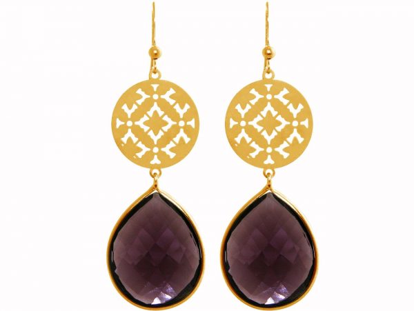 GEMSHINE Damenohrringe mit Mandalas und Amethyst Edelsteinen hervorragender Qualität. Ohrhänger. Made in Madrid / Spanien. Im eleganten Geschenketui geliefert., Metall Farbe:Silber vergoldet