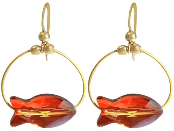 Gemshine - Damen - Ohrringe - Vergoldet - Fisch - Rot - MADE WITH SWAROVSKI ELEMENTS® - 3 cm