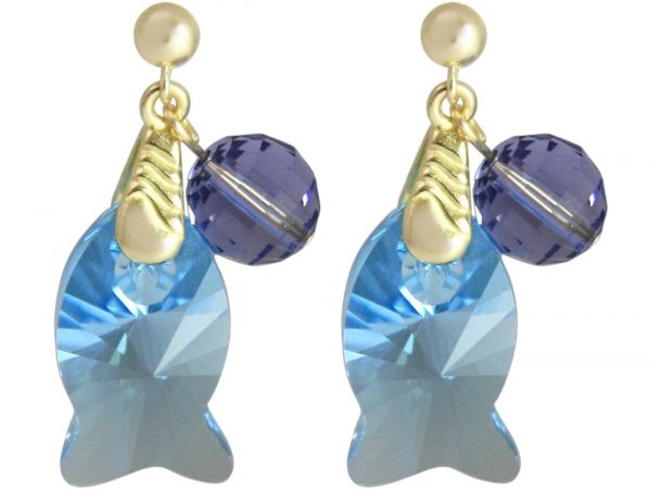 Gemshine - Damen - Ohrringe - Vergoldet - Fisch - Blau - Violett - MADE WITH SWAROVSKI ELEMENTS® - 3,5 cm