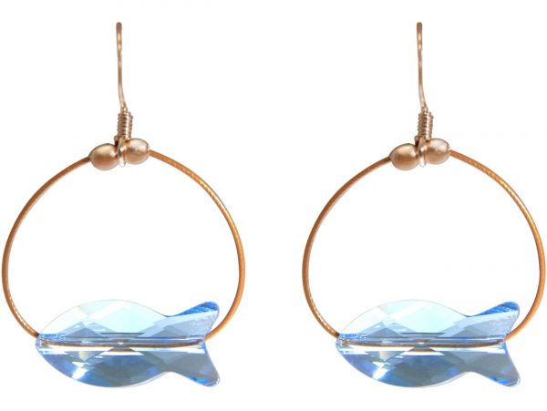 Gemshine - Damen - Ohrringe - Rose Vergoldet - Fisch - Blau - MADE WITH SWAROVSKI ELEMENTS® - 3 cm