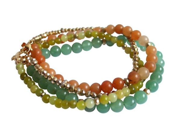 Gemshine - Damen - Armband Set - Golden Leaves - Jade - Aventurin - Grün - Orange - Vergoldet – Bild 3