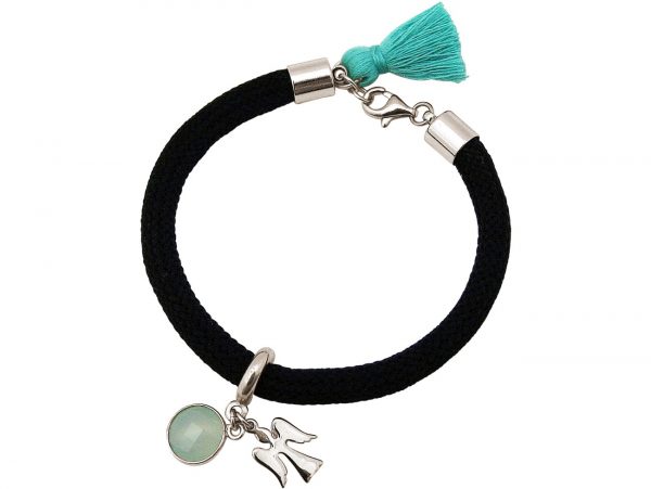 Gemshine - Damen - Armband - 925 Silber - Edelstein - Aqua Chalcedon - Engel - Grün - Schwarz