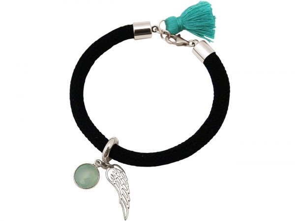 Gemshine - Damen - Armband - 925 Silber - Edelstein - Aqua Chalcedon - Engel Flügel - Grün - Schwarz