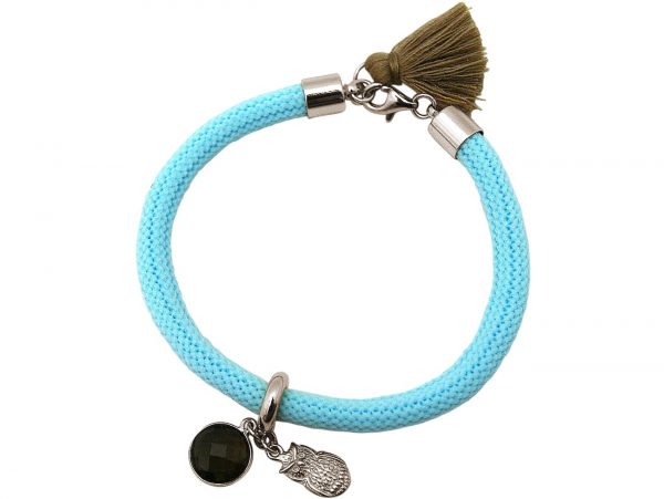 Gemshine - Damen - Armband - 925 Silber - Edelstein - Rauchquarz - Eule - Blau - Braun