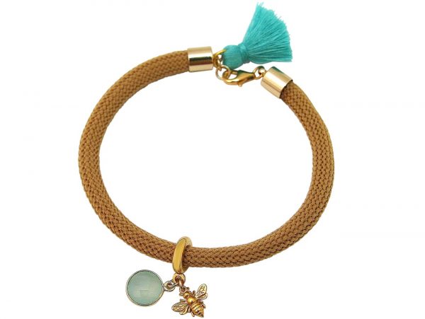 Gemshine - Damen - Armband - 925 Silber - Vergoldet - Edelstein - Aqua Chalcedon - BEE - Biene - Grün - Braun