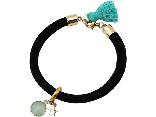 Gemshine - Damen - Armband - 925 Silber - Vergoldet - Edelstein - Aqua Chalcedon - STAR - Stern - Grün - Schwarz