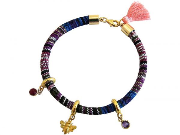 Gemshine - Damen - Armband - 925 Silber Vergoldet - AZTEC - BEE - Biene  - Rubin - Rot - Amethyst - Violett