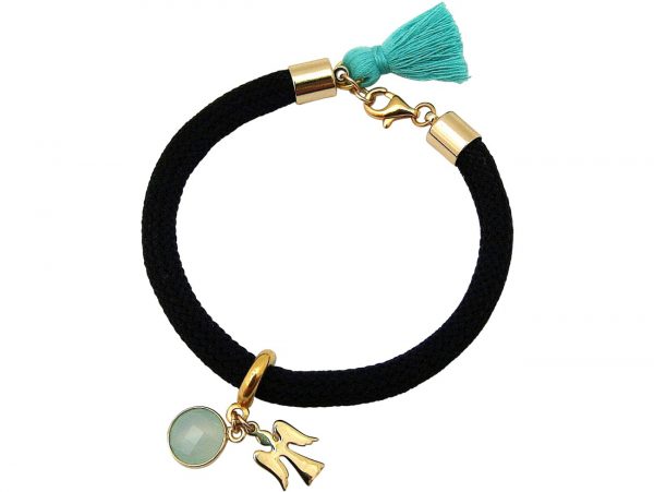 Gemshine - Damen - Armband - Vergoldet - Edelstein - Aqua Chalcedon - Engel - Grün - Schwarz