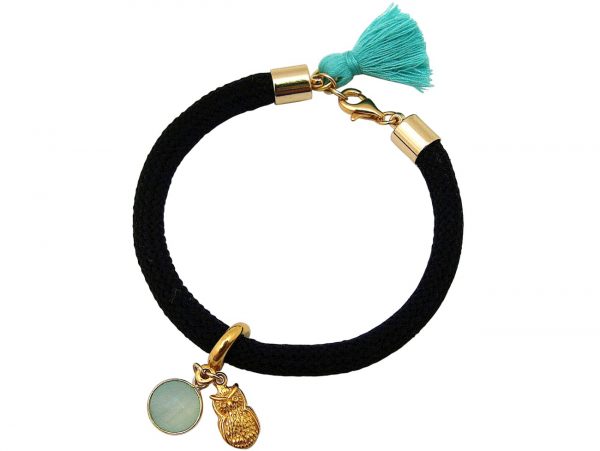 Gemshine - Damen - Armband - Vergoldet - Edelstein - Aqua Chalcedon - Eule - Grün - Schwarz