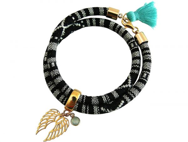 Gemshine - Damen - Armband - Wickelarmband - 925 Silber Vergoldet - Doppelflügel - Engel - AZTEC - Chalcedon - Meeresgrün – Bild 3