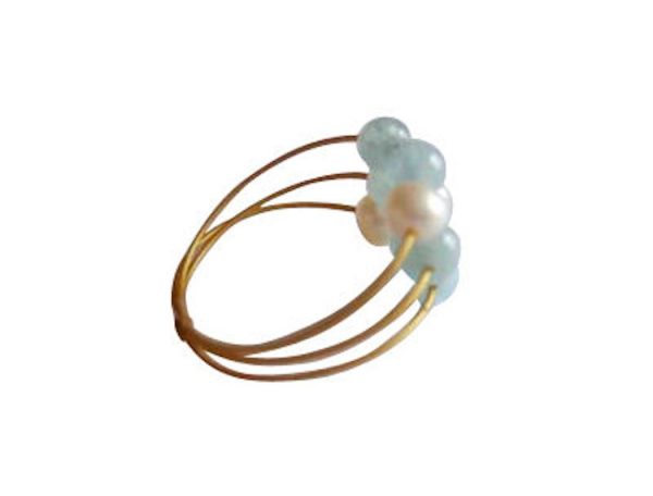 Gemshine - Damen - Ring - Vergoldet - Aquamarin - Perlen - Blau - Weiß, Ringgröße:53 (16.9) – Bild 4