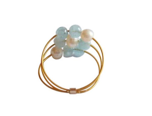 Gemshine - Damen - Ring - Vergoldet - Aquamarin - Perlen - Blau - Weiß, Ringgröße:52 (16.6) – Bild 3