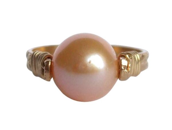 Gemshine - Damen - Ring - Spannring - Vergoldet - Zuchtperle - Lachs - Rose - 8mm, Ringgröße:53 (16.9)