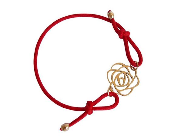 Gemshine - Damen - Armband - KNOTS Art Deco Blume - Rose - Vergoldet - Rot - Größenverstellbar – Bild 4