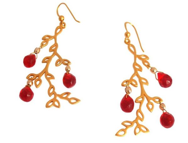 Gemshine - Damen - Ohrringe - RED LEAVES - Jade - Rot - 925 Silber - Vergoldet - 6 cm – Bild 4